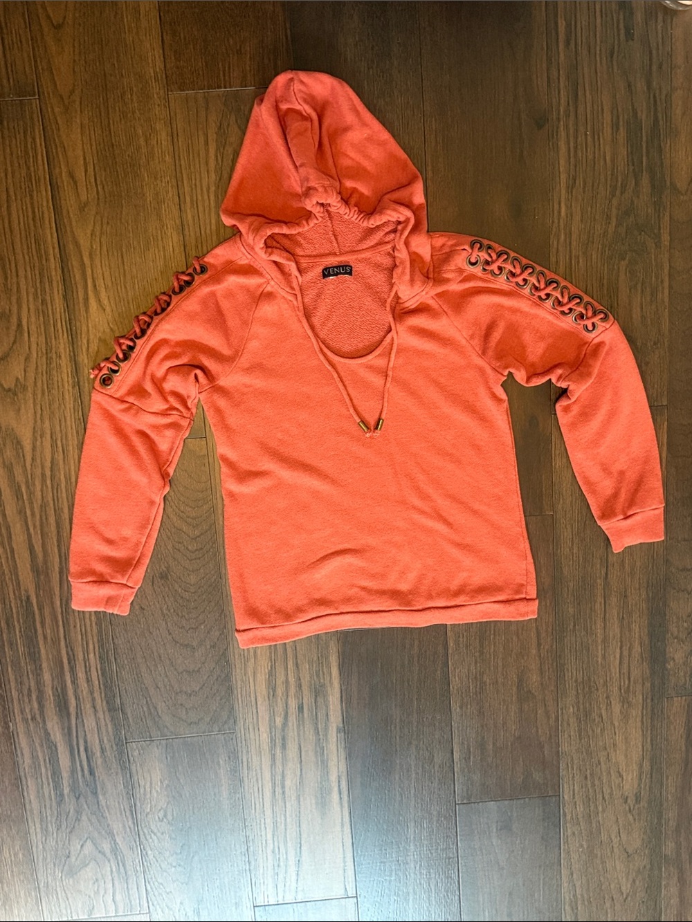 Venus women’s burnt orange Hoodie with Lace-Up Sleeve Detail